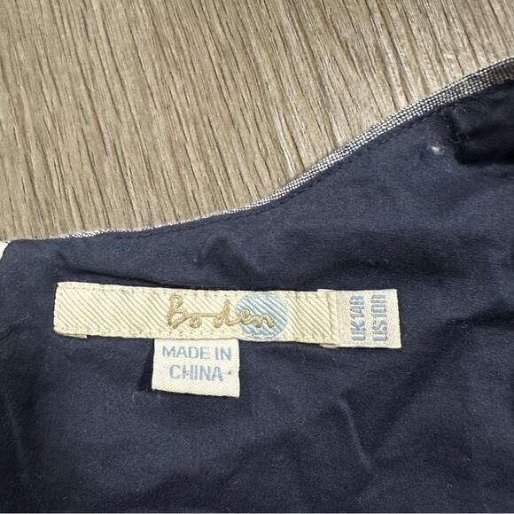 Boden Summer Fun Denim Blue & White Embroidered Sleeveless Mini Dress Size 10 - Picture 5 of 9